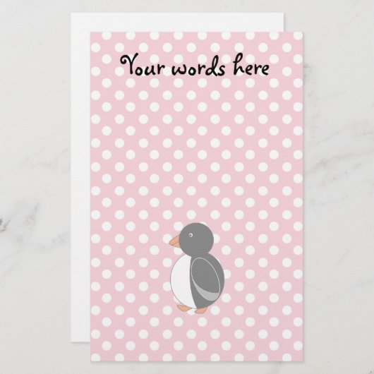 Cute pinguin roze poka dots briefpapier (Voorkant / Achterkant)
