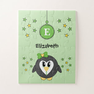 Cute pinguin sterren en noem groene kinderen legpuzzel