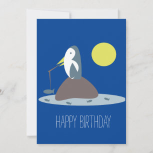 Cute Pinguïn Visvangst Verjaardagsfeestje Kaart
