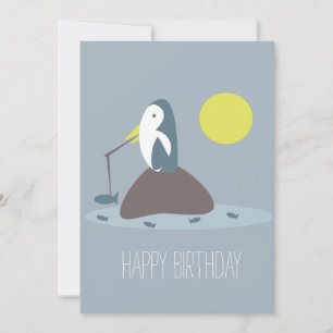 Cute Pinguïn Visvangst Verjaardagsfeestje Kaart