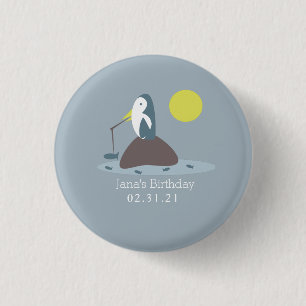 Cute Pinguïn Visvangst Verjaardagsfeestje Ronde Button 3,2 Cm