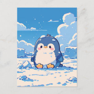 Cute Pinguïnkuiken in Besneeuwd Arctisch Landschap Briefkaart