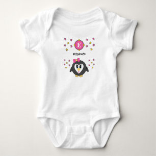 Cute pinguïnnaam met gele en roze sterren romper