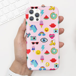 Cute Pink 80's Icons Emojis Pattern iPhone X Hoesje