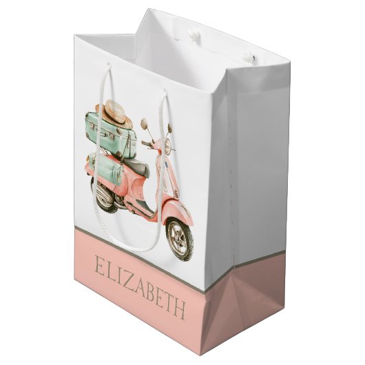 Cute Pink and Aqua Coastal Scooter Medium Cadeauzakje (Voorkant Gekanteld)