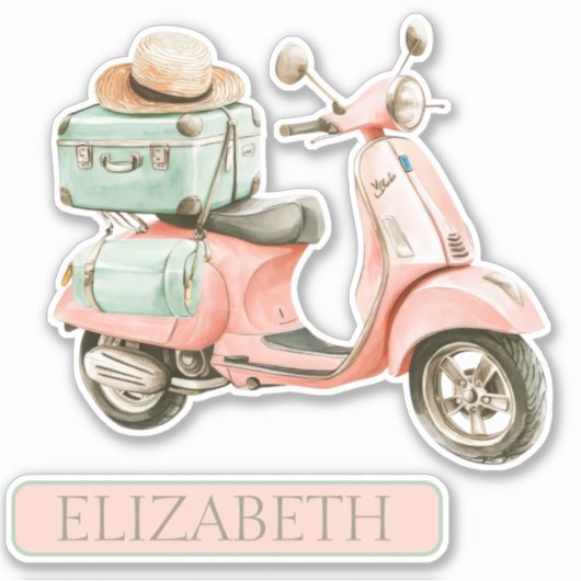 Cute Pink and Aqua Coastal Scooter Sticker (Voorkant)