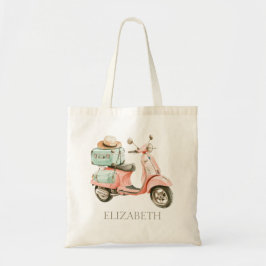 Cute Pink and Aqua Coastal Scooter Tote Bag