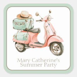 Cute Pink and Aqua Coastal Scooter Vierkante Sticker