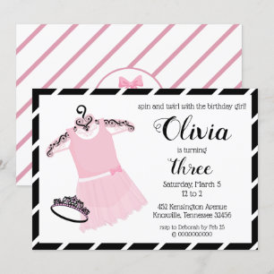 Cute Pink and Black Ballerina Birthday Invitation Kaart
