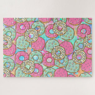Cute Pink and Blauwgroen Donuts Art Legpuzzel