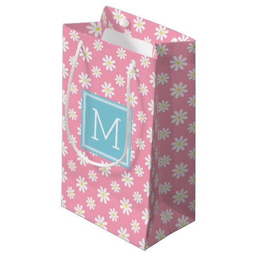 Cute Pink and Blue Daisies Pattern Personalized Klein Cadeauzakje (Voorkant Gekanteld)