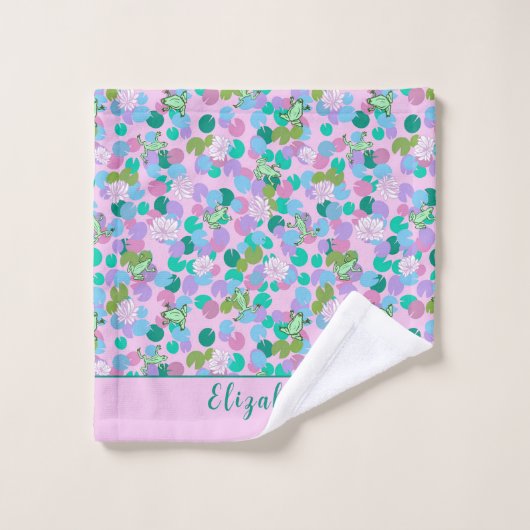 Cute Pink and Green Frogs Nom personnalisé Fille (Gant de toilette)