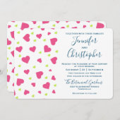 Cute Pink and Green Hearts Pattern Wedding Kaart (Voorkant / Achterkant)