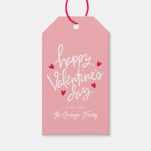 Cute Pink and Red Hearts Happy Valentine Day Cadeaulabel (Voorkant)