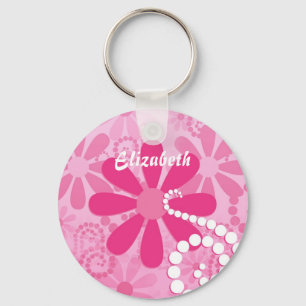 Cute Pink and White Girly Flowers Daisy Pattern Sleutelhanger