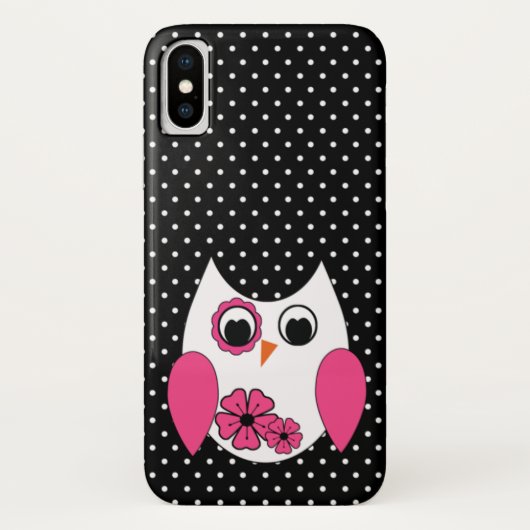 Cute Pink and White Owl Polka Dots Pattern Case-Mate iPhone Case (Achterkant)
