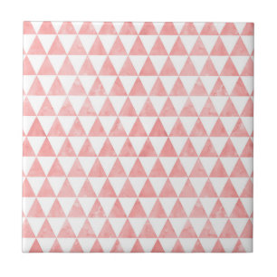 Cute Pink And White Triangle Pattern Ceramic Tile Tegeltje