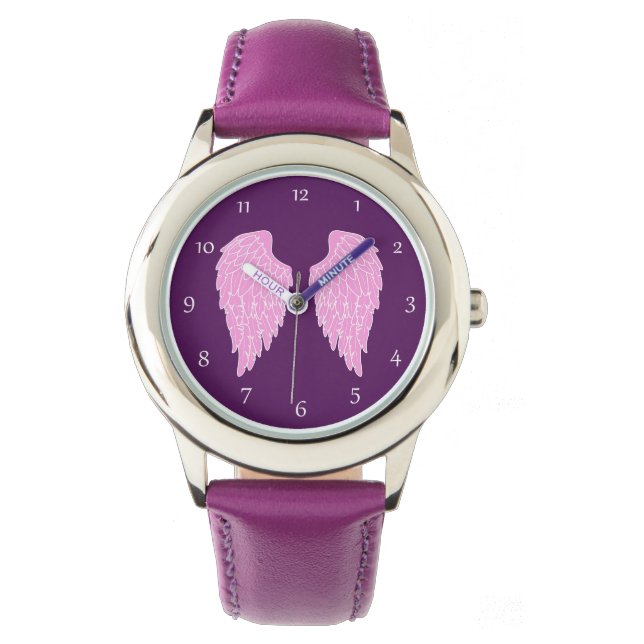 Cute Pink Angel Wings Horloge (Voorkant)