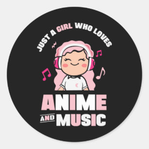 Cute Pink Anime Girl voor Anime & Music Lover Ronde Sticker