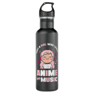 Cute Pink Anime Girl   voor Anime & Music Lover Waterfles