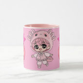 Cute Pink Axolotl Kawaii Chibi Girl Coffee Mug (Centre)