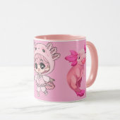Cute Pink Axolotl Kawaii Chibi Girl Coffee Mug (Devant droit)
