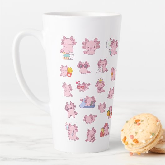 Cute Pink Axolotl Pattern Latte Coffee Tea Mug (En situation)