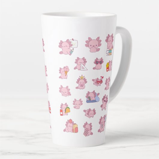 Cute Pink Axolotl Pattern Latte Coffee Tea Mug Latte Mok (Rechterhoek)