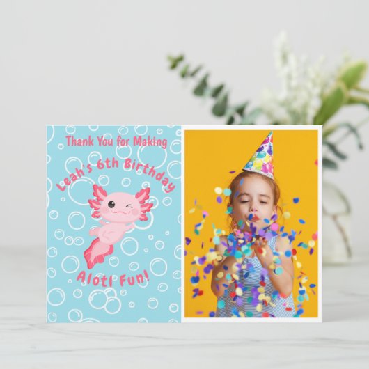 Cute Pink Axolotl Under the Sea Birthday Bedankkaart (Staand voorkant)