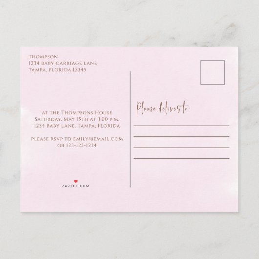Cute Pink Baby Carriage Classic Uitnodiging Briefkaart (Achterkant)