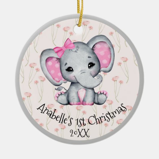 Cute Pink Baby Elephant 1 kerst Keramisch Ornament (Voorkant)