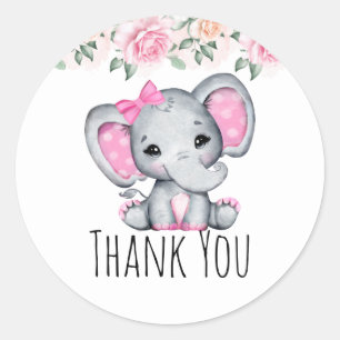 Cute Pink Baby Elephant and Rozen Border Hartelijk Ronde Sticker