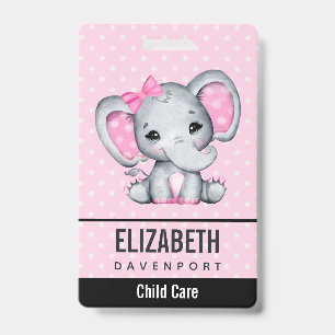 Cute Pink Baby Elephant met Polka Dot Ears Badge