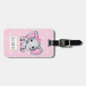 Cute Pink Baby Elephant met Polka Dot Ears Bagagelabel (Voorkant horizontaal)