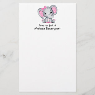 Cute Pink Baby Elephant met Polka Dot Ears Briefpapier