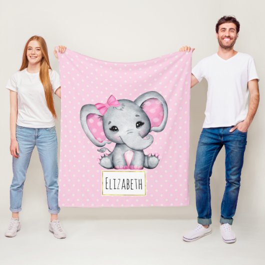 Cute Pink Baby Elephant met Polka Dot Ears Fleece Deken (In situ)