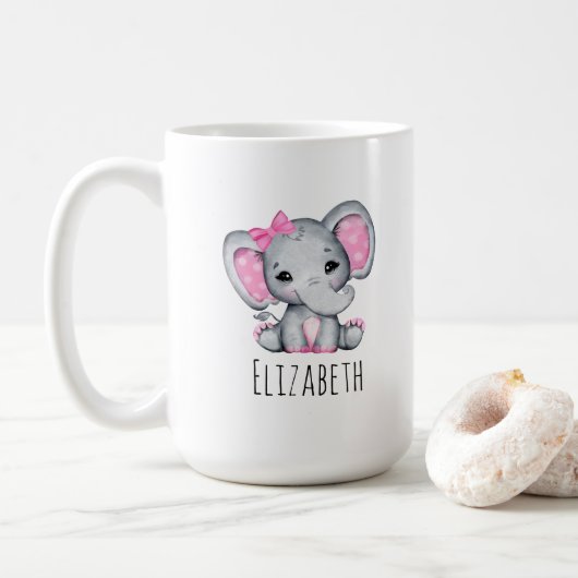 Cute Pink Baby Elephant met Polka Dot Ears Koffiemok (Met donut)