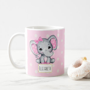 Cute Pink Baby Elephant met Polka Dot Ears Koffiemok