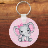 Cute Pink Baby Elephant met Polka Dot Ears Sleutelhanger (Voorkant)