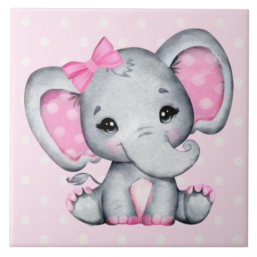 Cute Pink Baby Elephant met Polka Dot Ears Tegeltje (Voorkant)
