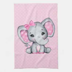 Cute Pink Baby Elephant met Polka Dot Ears Theedoek