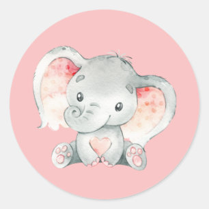 Cute Pink Baby Elephant Ronde Sticker