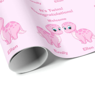 Cute Pink Baby Girl Dinosaur Cadeaupapier