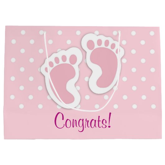 Cute Pink Baby Girl Footprint Groot Cadeauzakje (Achterkant)