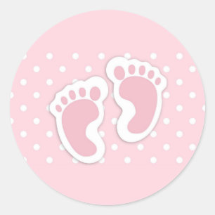 Cute Pink Baby Girl Footprint Ronde Sticker