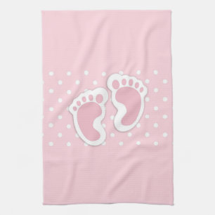 Cute Pink Baby Girl Footprint Theedoek