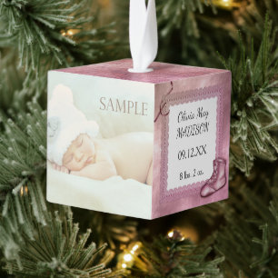 Cute Pink Baby Girl Fotosjabloon Kubus Ornament