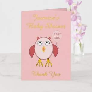 Cute Pink Baby Girl Owl Baby shower Aangepast Folie Wenskaart