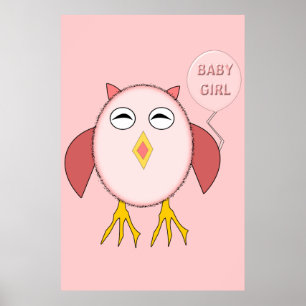 Cute Pink Baby Girl Owl Poster