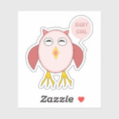 Cute Pink Baby Girl Owl Shaped Sticker (Vel)